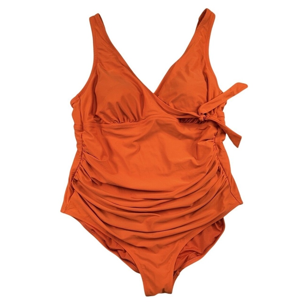 Kona Sol Plus Size Brunt Bright Orange Wireless One Piece Swimsuit 20W Preppy
